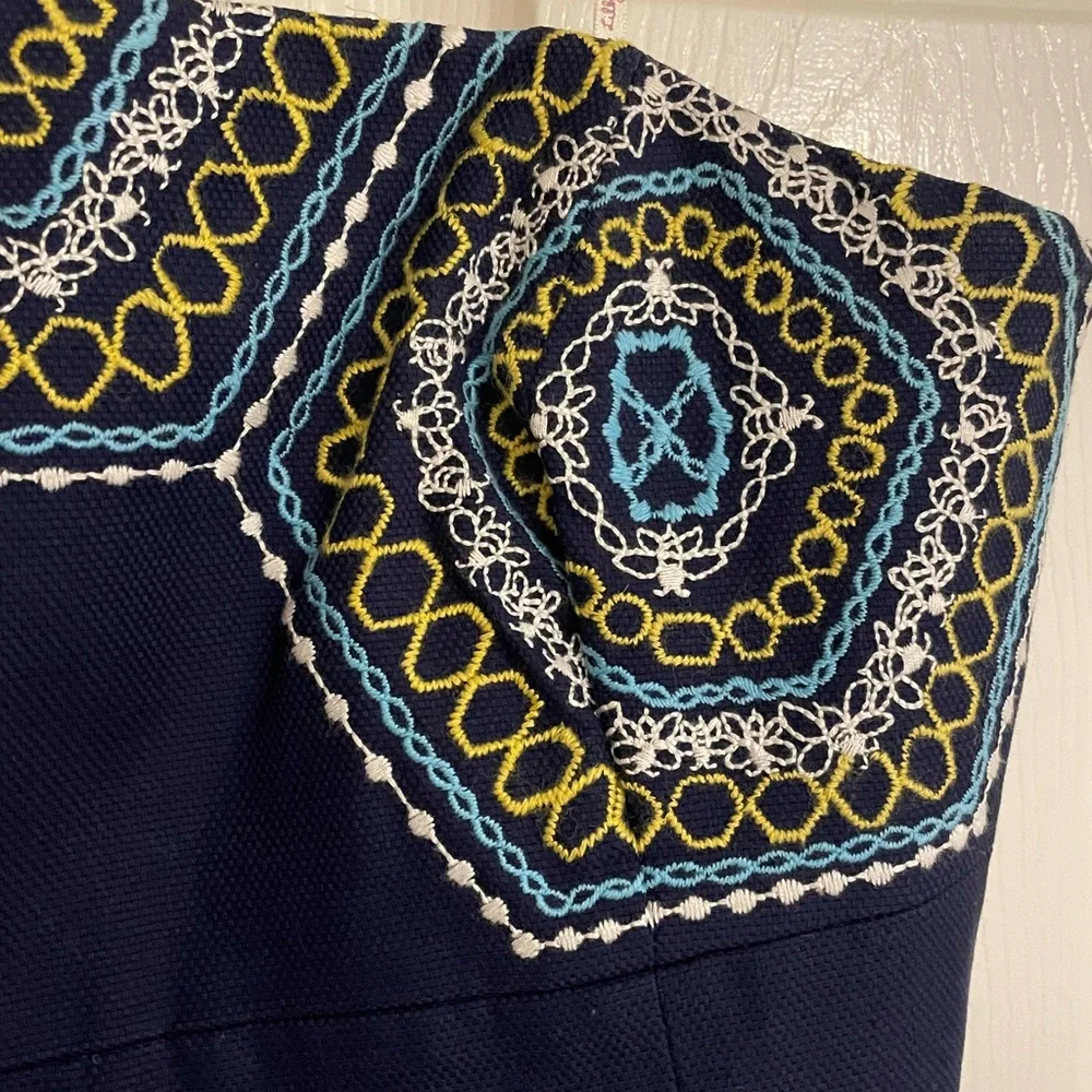 Lilly Pulitzer Strapless Navy Dress with Blue and Gold Hex Motif - Picture 2 of 6